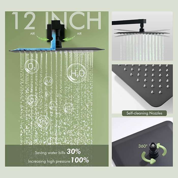 Shower System with Body Jets,Bostingner 3 Way Shower Faucet Set 12" Rain Shower Head with Handheld Spray, Can Use at Same Time,Push Button Diverter Shower Head Set Complete, Matte Black - Image 3