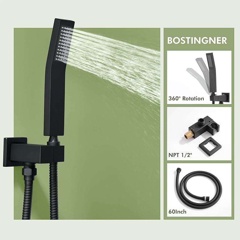 Shower System with Body Jets,Bostingner 3 Way Shower Faucet Set 12" Rain Shower Head with Handheld Spray, Can Use at Same Time,Push Button Diverter Shower Head Set Complete, Matte Black - Image 4