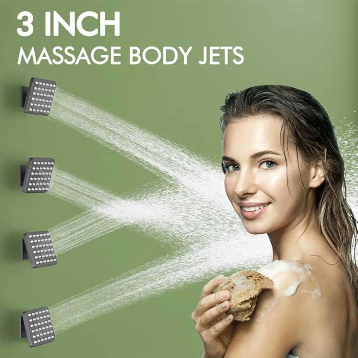 Shower System with Body Jets,Bostingner 3 Way Shower Faucet Set 12" Rain Shower Head with Handheld Spray, Can Use at Same Time,Push Button Diverter Shower Head Set Complete, Matte Black - Image 5