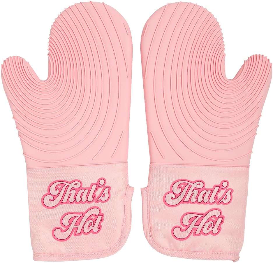 Paris Hilton Oven Mitt Set with Iconic That's HOT Design, Heat Resistant Pot Holders Featuring Non-Slip Textured Silicone Grips, 2-Piece Set, Pink - Image 1