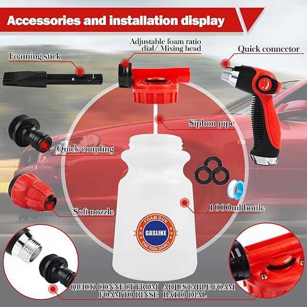 56Pcs Car Wash Cleaning Kit with Foam Gun, Car Wash Brush with Long Handle, Car Detailing Kit, Car Wheel Brush for Car Cleaning Supplies, Adjustable Hose Wash Sprayer-Quick Connector to Any Hose - Image 2