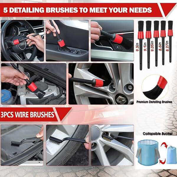 56Pcs Car Wash Cleaning Kit with Foam Gun, Car Wash Brush with Long Handle, Car Detailing Kit, Car Wheel Brush for Car Cleaning Supplies, Adjustable Hose Wash Sprayer-Quick Connector to Any Hose - Image 5