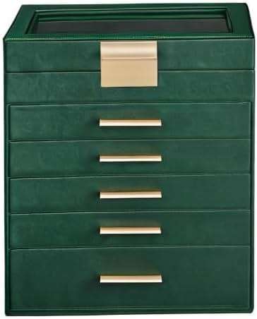 SONGMICS GISELLA Collection - Jewelry Box with Glass Lid, 6-Layer Jewelry Storage Organizer, 5 Drawers, for Sunglasses, Modern Style, Forest Green and Gold Colour UJBC171C01 - Image 9