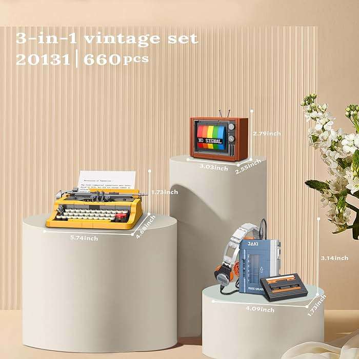 JMBricklayer Typewriter Walkman Television Building Toys 20131, Collectible Vintage Display Model Office Room Decor, Creative Hobbies Activity, Unique Gift Ideas for Adults Teens Kids(660 Pieces) - Image 6