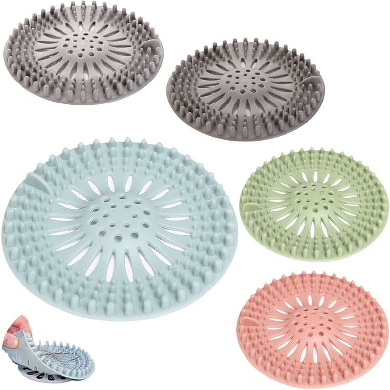5 Pack Hair Catcher Durable Silicone Hair Stopper Shower Drain Covers, Easy to Install and Clean for Bathroom Bathtub Kitchen - Image 1