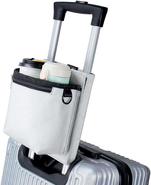 Bokelai Luggage Travel Cup Holder with Luggage Straps (20oz/24oz/ diameter less than 3.15") Free Hand Drink Caddy Beverage Holder Fits Roll on Suitcase Handles Light Grey - Image 1