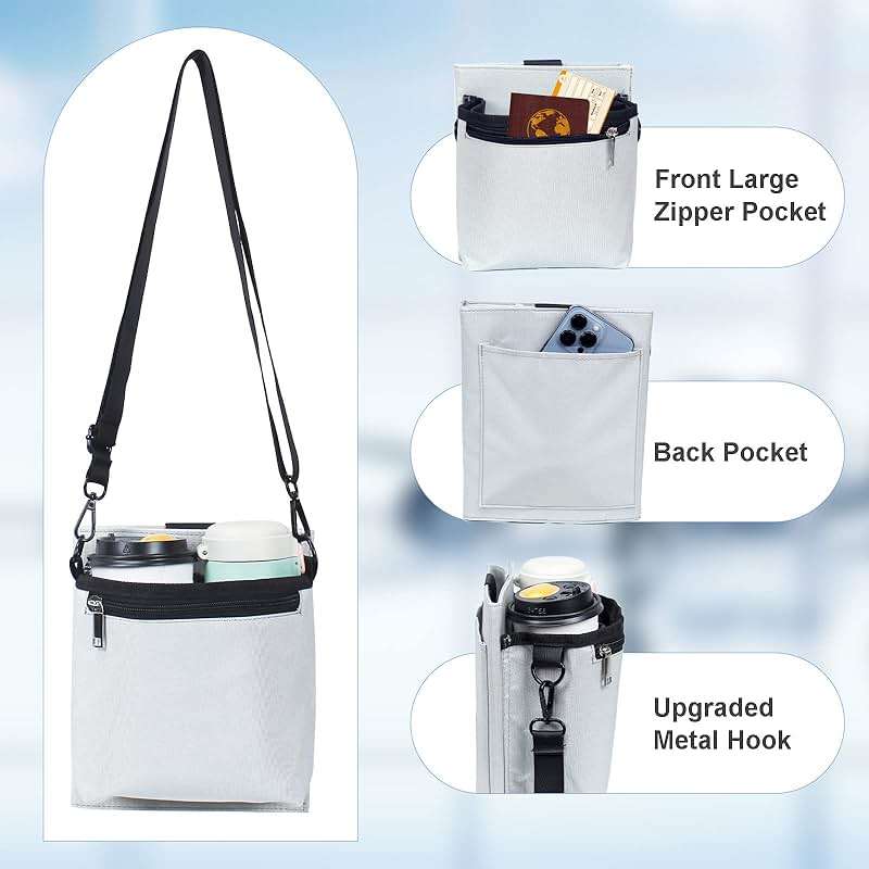 Bokelai Luggage Travel Cup Holder with Luggage Straps (20oz/24oz/ diameter less than 3.15") Free Hand Drink Caddy Beverage Holder Fits Roll on Suitcase Handles Light Grey - Image 2