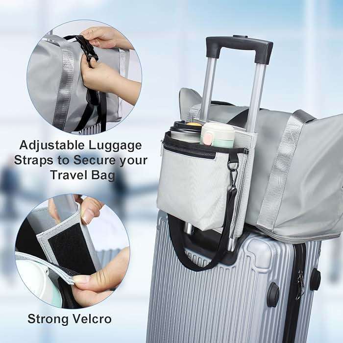 Bokelai Luggage Travel Cup Holder with Luggage Straps (20oz/24oz/ diameter less than 3.15") Free Hand Drink Caddy Beverage Holder Fits Roll on Suitcase Handles Light Grey - Image 3