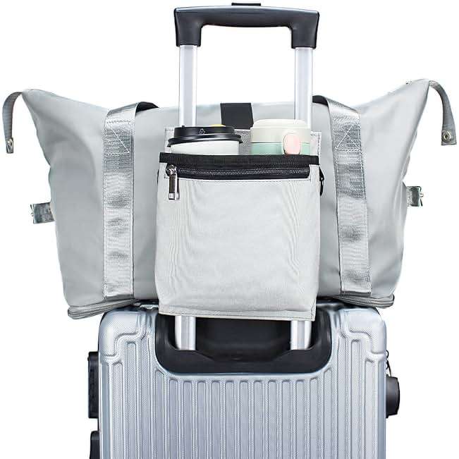 Bokelai Luggage Travel Cup Holder with Luggage Straps (20oz/24oz/ diameter less than 3.15") Free Hand Drink Caddy Beverage Holder Fits Roll on Suitcase Handles Light Grey - Image 7