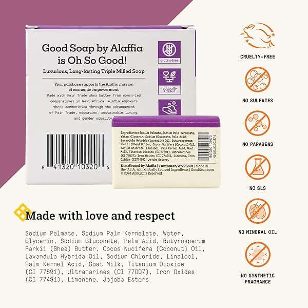 Alaffia Good Soap Lavender (4 Bars) + Trial-Size Herbal Bar – Long-Lasting, Triple-Milled with Fair Trade Shea Butter - Image 2