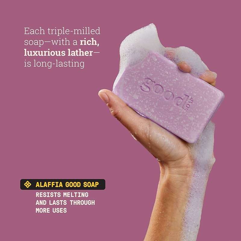 Alaffia Good Soap Lavender (4 Bars) + Trial-Size Herbal Bar – Long-Lasting, Triple-Milled with Fair Trade Shea Butter - Image 7