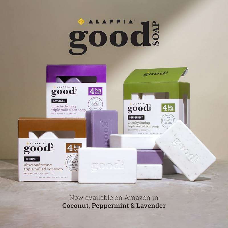 Alaffia Good Soap Lavender (4 Bars) + Trial-Size Herbal Bar – Long-Lasting, Triple-Milled with Fair Trade Shea Butter - Image 9