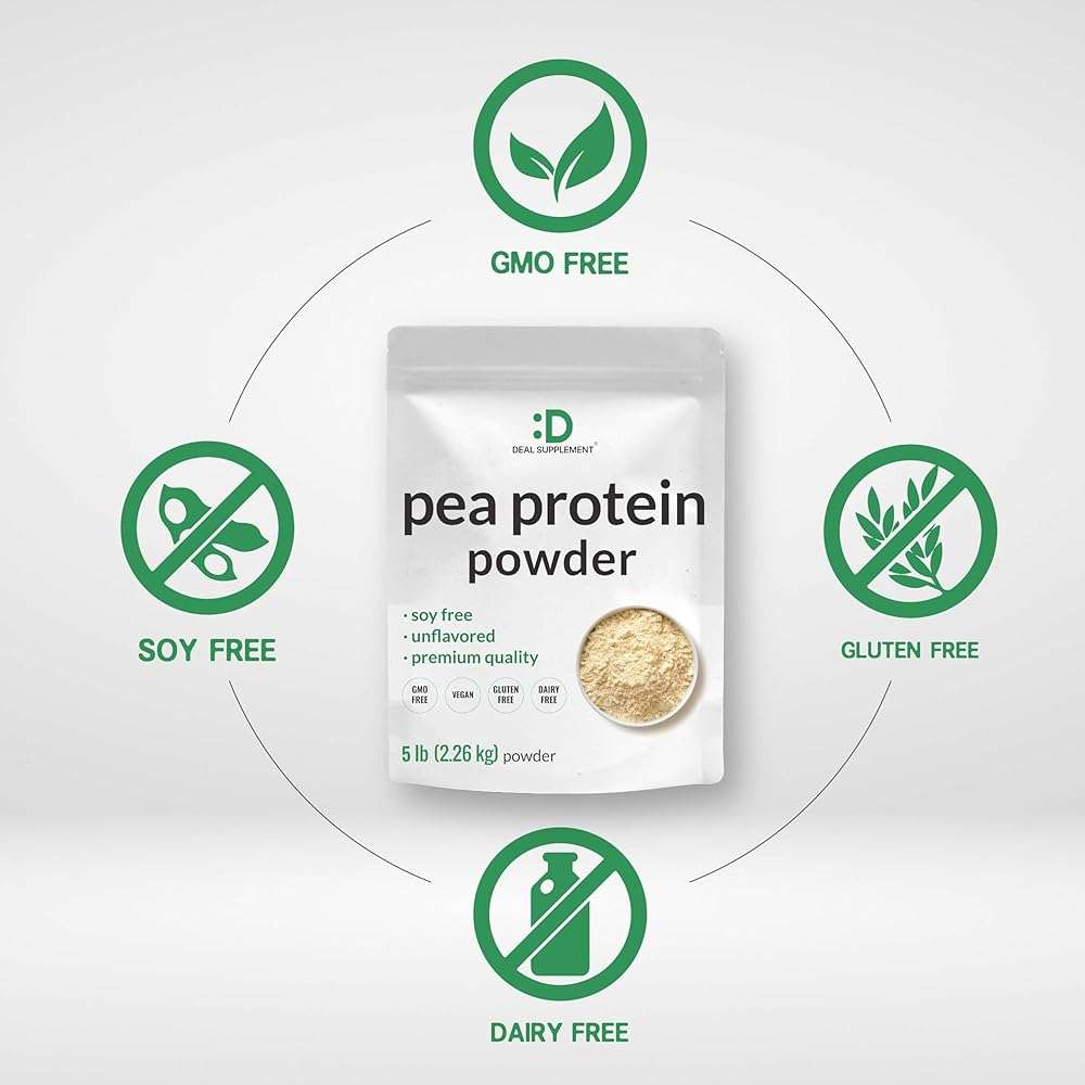 DEAL SUPPLEMENT Unflavored Pea Protein Powder, 5lbs – Premium North American Grown Peas – Easily Digested Isolate Form – Great for Shakes, Bars, or Snacks – 27g Protein Serving, Soy Free, Vegan - Image 3