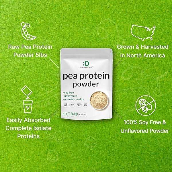 DEAL SUPPLEMENT Unflavored Pea Protein Powder, 5lbs – Premium North American Grown Peas – Easily Digested Isolate Form – Great for Shakes, Bars, or Snacks – 27g Protein Serving, Soy Free, Vegan - Image 4