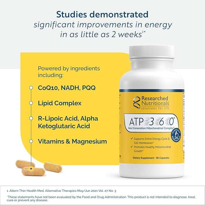 Researched Nutritionals ATP 360 - Mitochondrial Supplements to Support Entire Energy Cycle & Cell Membranes - Clinically Researched ATP Supplements, High Dose CoQ10, R-Lipoic Acid & PQQ, 90 Capsules - Image 5