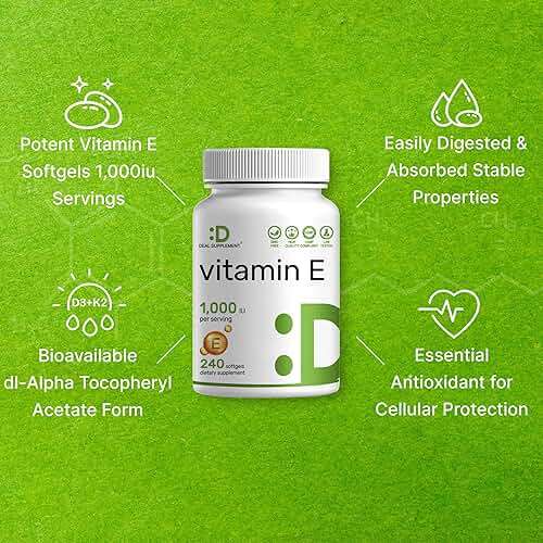 Vitamin E Supplements, 1,000 IU Per Serving, 240 Softgels – Extra Strength Antioxidant Protection – Bioavailable Stable Form – Skin, Heart, Brain, & Immune Support – Non-GMO - Image 4