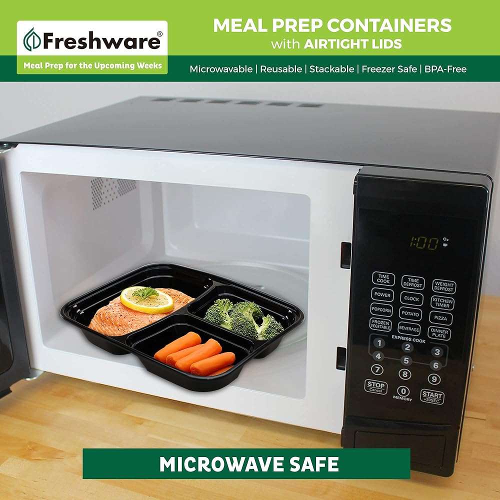 Freshware Meal Prep Containers [50 Pack] 3 Compartment Food Storage Containers with Lids, Bento Box, BPA Free, Stackable, Microwave/Dishwasher/Freezer Safe (24 oz) - Image 6