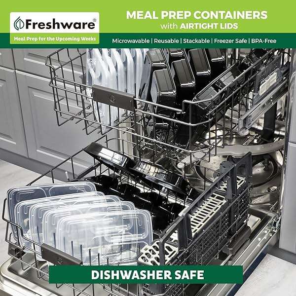 Freshware Meal Prep Containers [50 Pack] 3 Compartment Food Storage Containers with Lids, Bento Box, BPA Free, Stackable, Microwave/Dishwasher/Freezer Safe (24 oz) - Image 7