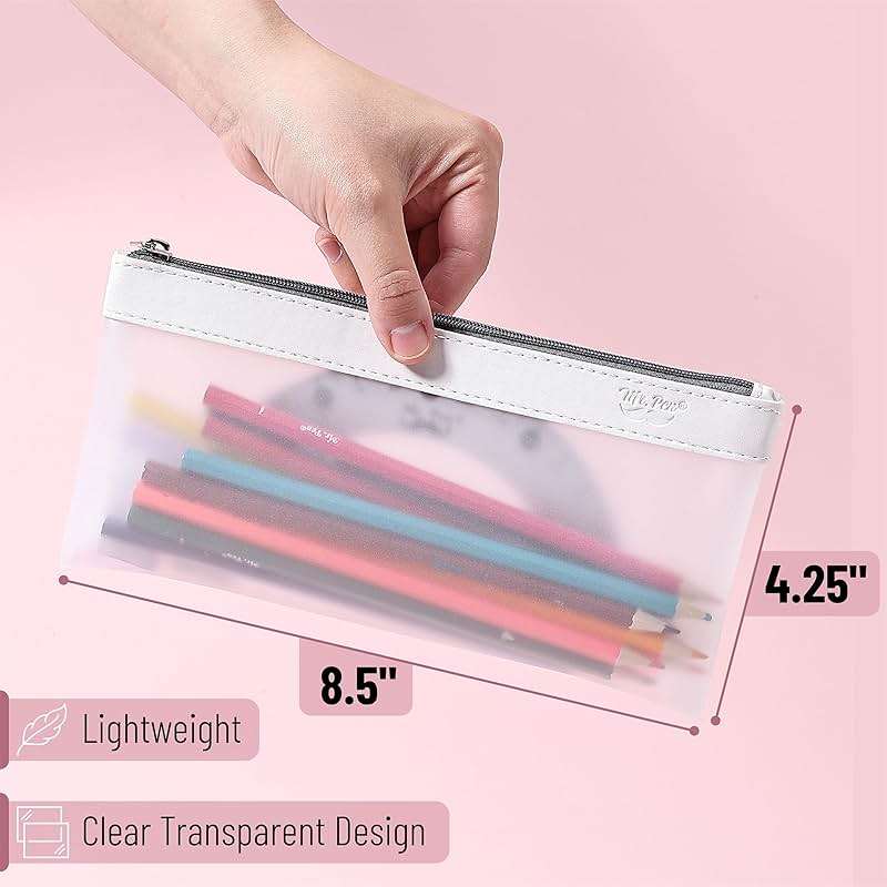 Mr. Pen- Clear Pencil Pouch, 8.50"x4.25", 3 Pack, Durable TPU Material, Medium Water-Resistant Pencil Bags with Smooth Zipper, Multipurpose Clear Pouch for Stationery, School, Office, Travel Supplies - Image 2