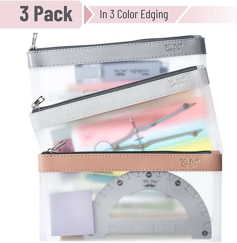Mr. Pen- Clear Pencil Pouch, 8.50"x4.25", 3 Pack, Durable TPU Material, Medium Water-Resistant Pencil Bags with Smooth Zipper, Multipurpose Clear Pouch for Stationery, School, Office, Travel Supplies - Image 3
