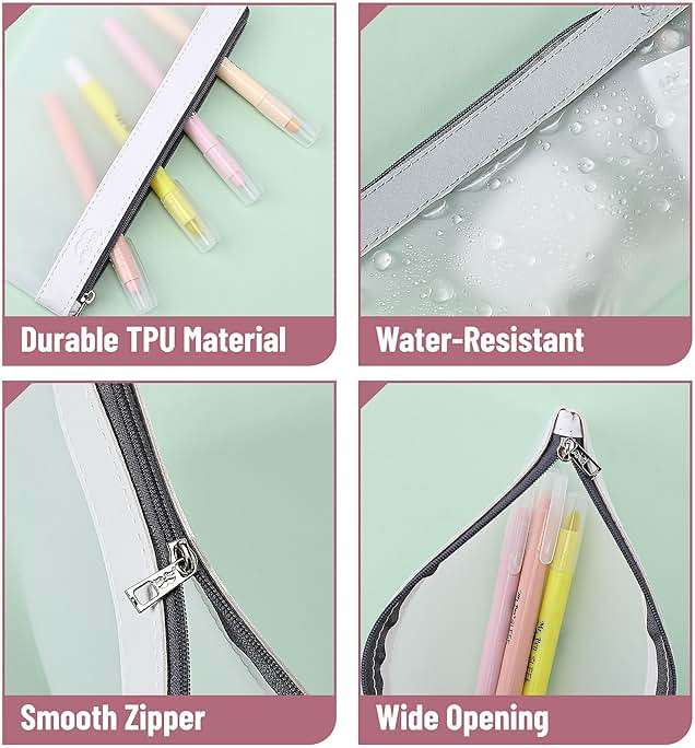 Mr. Pen- Clear Pencil Pouch, 8.50"x4.25", 3 Pack, Durable TPU Material, Medium Water-Resistant Pencil Bags with Smooth Zipper, Multipurpose Clear Pouch for Stationery, School, Office, Travel Supplies - Image 5