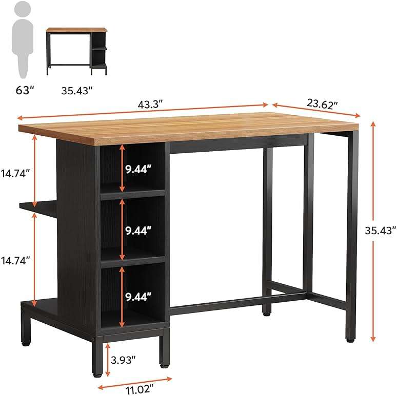 Tribesigns Kitchen Island, Kitchen Shelf Bar Table with 5 Open Storage Shelves and Large Worktop, Industrial Butcher Block Island (Stools Not Included) - Image 2