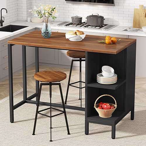 Tribesigns Kitchen Island, Kitchen Shelf Bar Table with 5 Open Storage Shelves and Large Worktop, Industrial Butcher Block Island (Stools Not Included) - Image 3