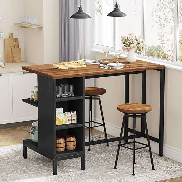 Tribesigns Kitchen Island, Kitchen Shelf Bar Table with 5 Open Storage Shelves and Large Worktop, Industrial Butcher Block Island (Stools Not Included) - Image 4
