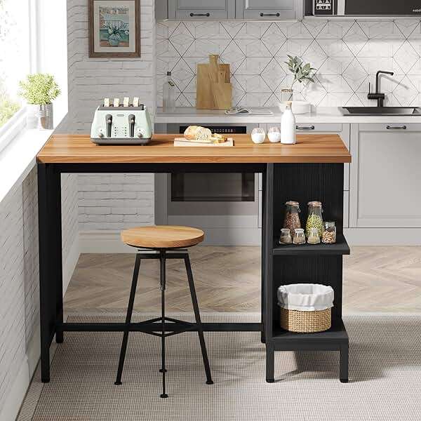 Tribesigns Kitchen Island, Kitchen Shelf Bar Table with 5 Open Storage Shelves and Large Worktop, Industrial Butcher Block Island (Stools Not Included) - Image 7