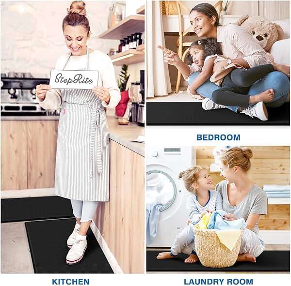 StepRite Kitchen Mats, 2PCS Kitchen Rugs, Cushioned Anti Fatigue Kitchen Mats for Floor, Non-Slip Standing Desk Mat, Waterproof Kitchen Rug Set for Kitchen, Floor, Office, 17.3"x30"+17.3"x47", Black - Image 6