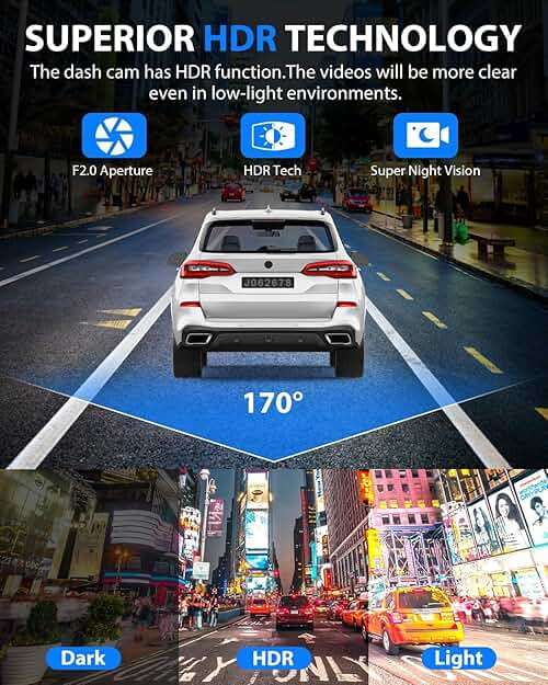 Dash Cam Front and Rear, 1080P Dash Camera for Cars, 3 Channel Car Camera Front Rear and Inside with 32GB Card, Loop Recording, Night Vision, HDR, 24Hr Parking, G-Sensor - Image 8