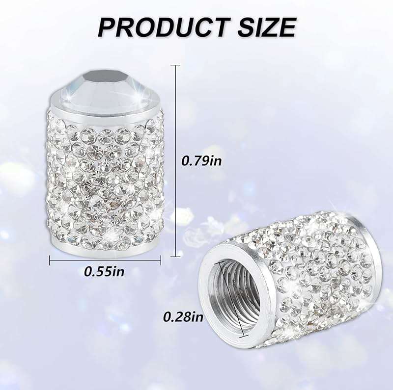 Alpmosn Car Wheel Tire Valve Caps, 4 PCS Bling Tire Valve Caps, Crystal Tire Caps Shinny Rhinestone for Women, Universal Car Dustproof Tire Valve Caps for Cars, Trucks, SUV and Motorcycles (White) - Image 2