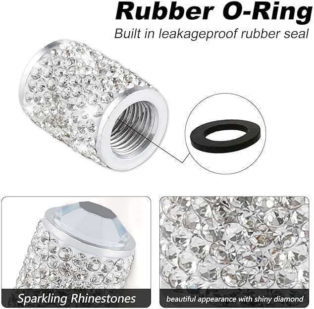 Alpmosn Car Wheel Tire Valve Caps, 4 PCS Bling Tire Valve Caps, Crystal Tire Caps Shinny Rhinestone for Women, Universal Car Dustproof Tire Valve Caps for Cars, Trucks, SUV and Motorcycles (White) - Image 3
