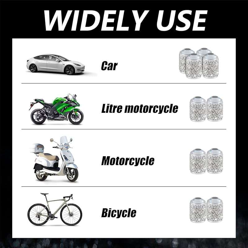 Alpmosn Car Wheel Tire Valve Caps, 4 PCS Bling Tire Valve Caps, Crystal Tire Caps Shinny Rhinestone for Women, Universal Car Dustproof Tire Valve Caps for Cars, Trucks, SUV and Motorcycles (White) - Image 5