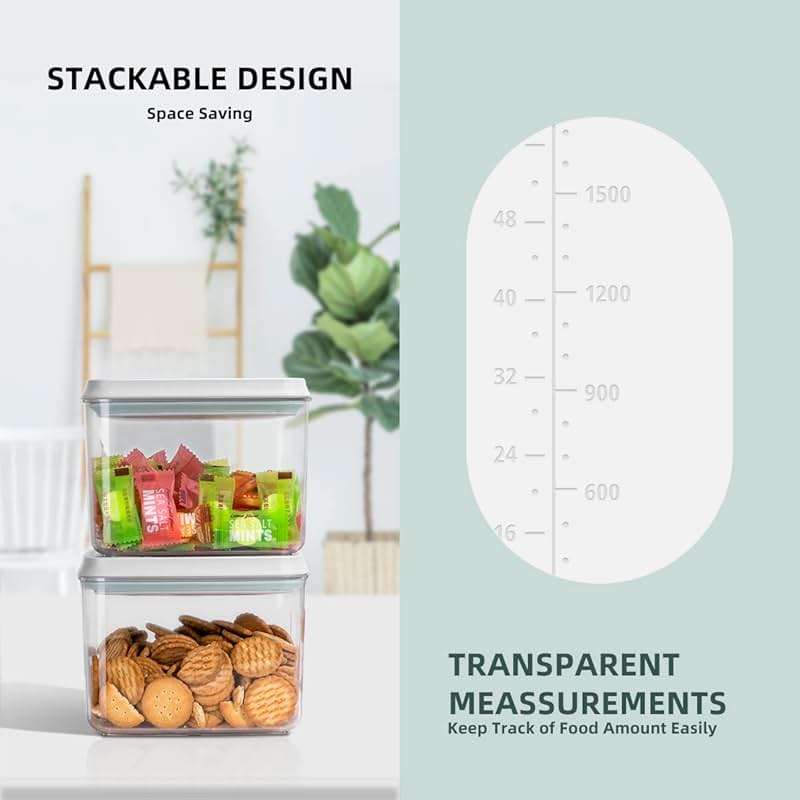 8-Piece Set of Pop Airtight Food Storage Containers with Lids Stackable Containers for Kitchen Pantry Organization Ideal for Cereal Snacks Flour Sugar Coffee and Spaghetti (1.2, 2.0, 2.7, 3.3qt)*2 - Image 4
