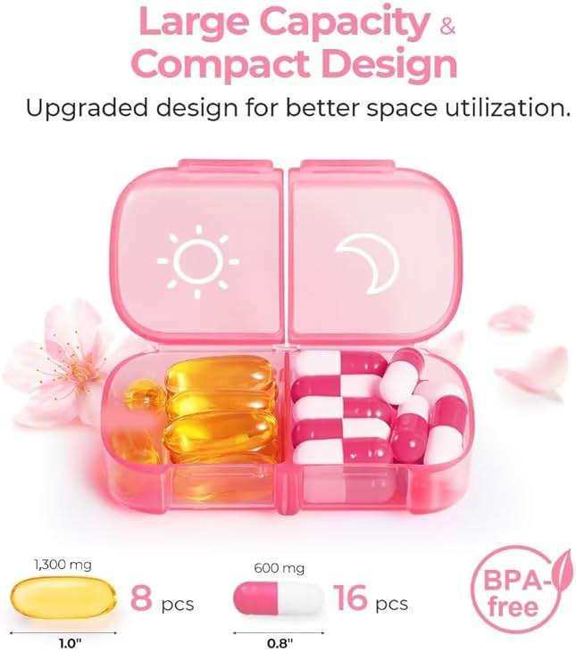 AUVON XL Weekly Pill Organizer 2 Times a Day, AM PM Pill Case with One-Side Large Opening for Easy to Use, Pill Box 7 Day Travel Medication Organizer for Medications, Vitamins, Fish Oils, Supplements - Image 3