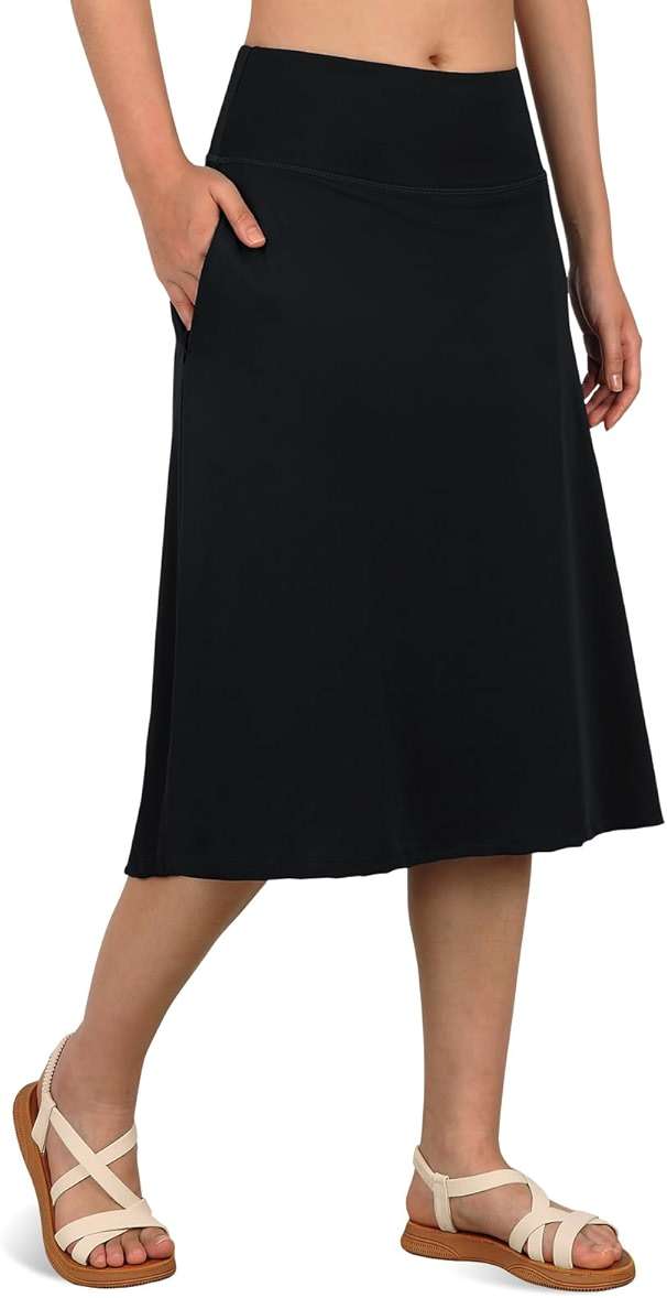 SPOEAR Women's Swim Skirts with Leggings 26" Midi Length Modest Long Skirted Bottom Swimwear with Zipper Pockets - Image 1
