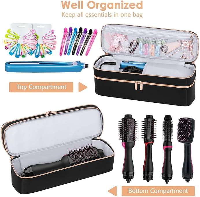 APOKE Double Layer Travel Case Compatible with Revlon One Step Hair Dryer Brush Original 1.0 & Plus 2.0, Portable Lightweight Carrying Case Storage Bag for All Brand Hot Tools Volumizer Hot Air Brush - Image 3