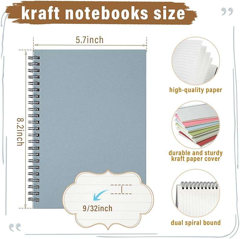 Fuutreo 12 Pcs Spiral Notebook for Work A5 8.3 x 5.7 Inch College Ruled Spiral Journal Notebook Kraft Cover Ruled Paper, 12 Color, 60 Sheets, 120 Pages for Office School(Morandi Color) - Image 3