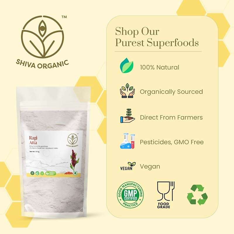 Shiva Organic Ragi Atta - 1.5 kg | Finger Millet Flour | High Protein, Gluten-Free | Stone Ground, Ancient Grain | Sourced from Nature - Image 5