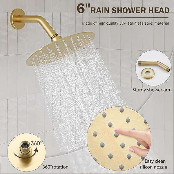HomGoo Tub Shower Faucet, Brushed Gold Shower Faucet Set with 6-Inch All-Metal Rainfall Showerhead and Bathtub Spout, Single-Handle Tub Shower-Trim Kit Included Valve, Brushed Gold - Image 5