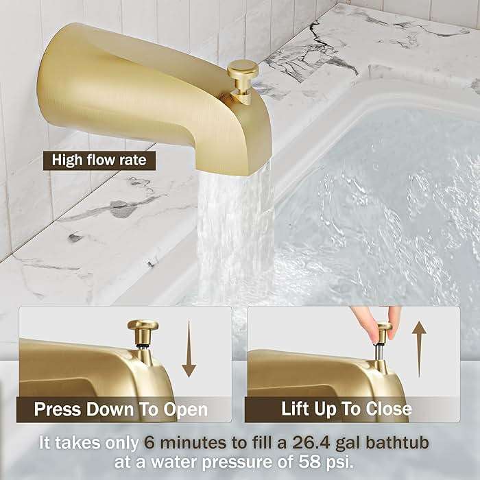 HomGoo Tub Shower Faucet, Brushed Gold Shower Faucet Set with 6-Inch All-Metal Rainfall Showerhead and Bathtub Spout, Single-Handle Tub Shower-Trim Kit Included Valve, Brushed Gold - Image 6