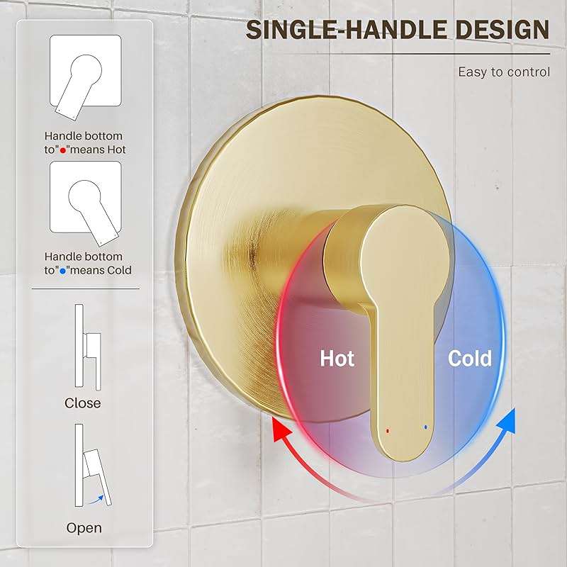 HomGoo Tub Shower Faucet, Brushed Gold Shower Faucet Set with 6-Inch All-Metal Rainfall Showerhead and Bathtub Spout, Single-Handle Tub Shower-Trim Kit Included Valve, Brushed Gold - Image 7