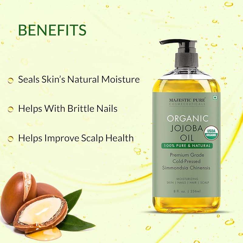 Majestic Pure Oil - 100% Pure and Natural- Cold Pressed & Hexane Free Natural Hair Growth Oil for Eyelashes, Eyebrows, Skin, Body, Face, Nails & Scalp - USDA Organic Jojoba Oil 8 Fl Oz - Image 3