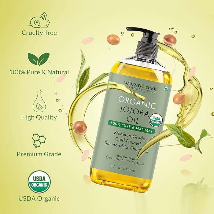 Majestic Pure Oil - 100% Pure and Natural- Cold Pressed & Hexane Free Natural Hair Growth Oil for Eyelashes, Eyebrows, Skin, Body, Face, Nails & Scalp - USDA Organic Jojoba Oil 8 Fl Oz - Image 6