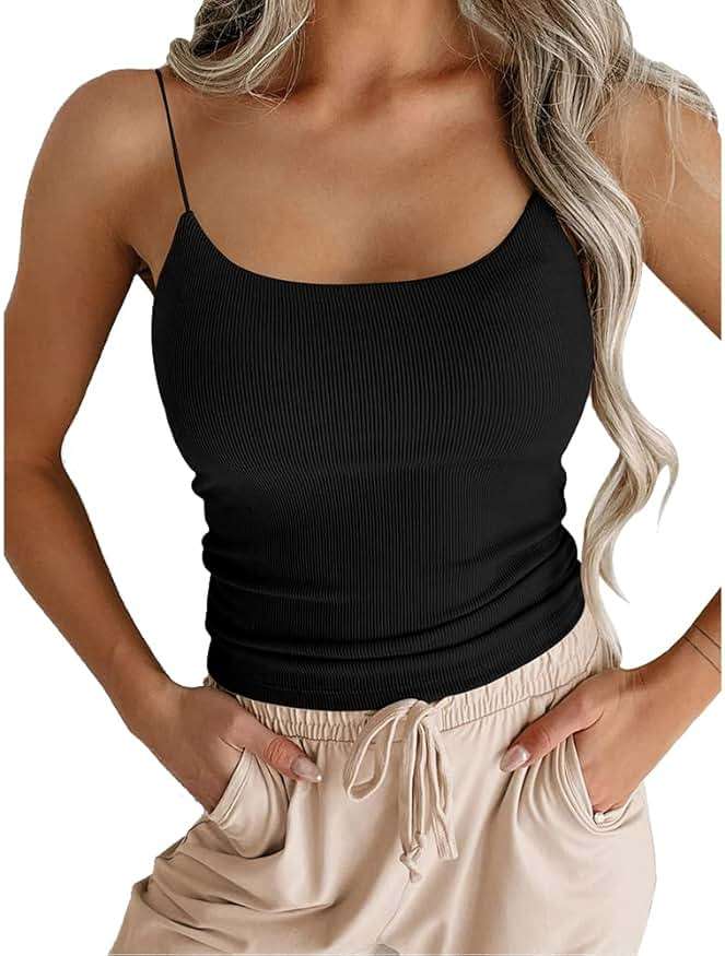 zhaistar Women's Sexy Sleeveless Spaghetti Strap Ribbed Camisole Tank Tops - Image 1