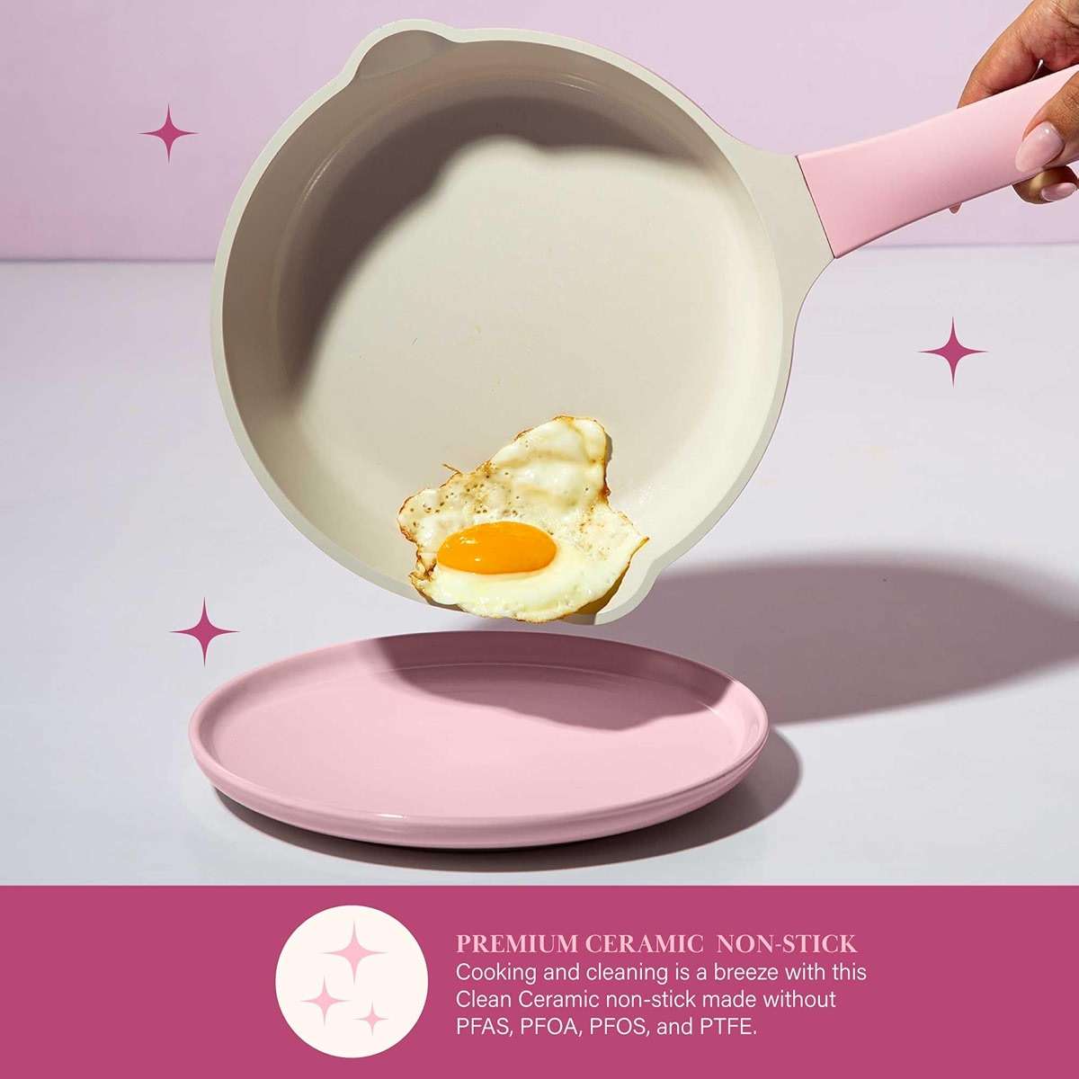 Paris Hilton Ceramic Nonstick Pots and Pans, Cookware Set, Cast Aluminum With Dual Layer Non Stick Coating, Made Without PFAS PFOA PFOS And PTFE, Dishwasher Safe, 10-Piece, Pink - Image 4