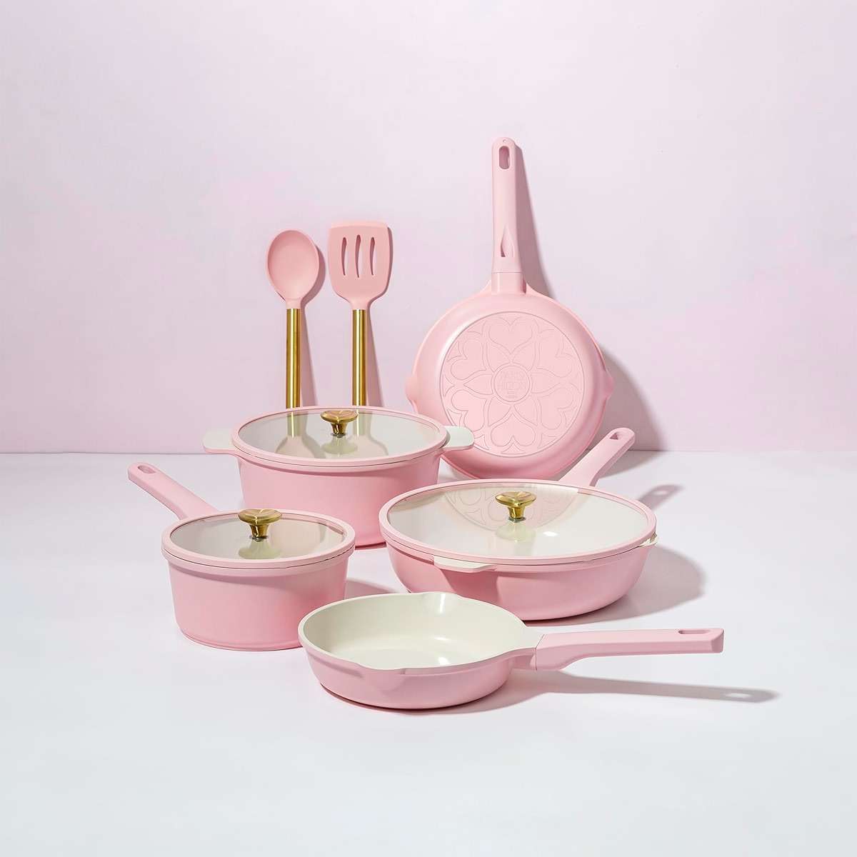 Paris Hilton Ceramic Nonstick Pots and Pans, Cookware Set, Cast Aluminum With Dual Layer Non Stick Coating, Made Without PFAS PFOA PFOS And PTFE, Dishwasher Safe, 10-Piece, Pink - Image 8