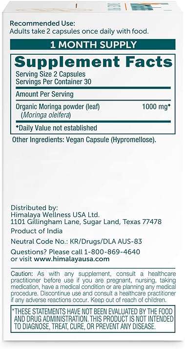 Himalaya Organic Moringa capsules - Moringa Supplement, Herbal Superfood Antioxidants Supplement Supporting Wellness, Vitality, and Oxidative Stress - Vegan, Non-GMO, Gluten Free, 1000 mg, 60 Capsules - Image 2