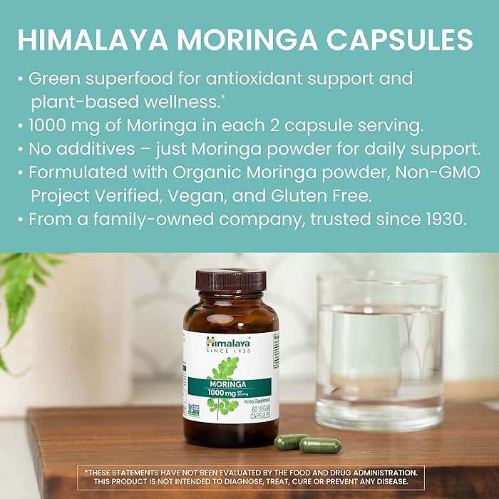 Himalaya Organic Moringa capsules - Moringa Supplement, Herbal Superfood Antioxidants Supplement Supporting Wellness, Vitality, and Oxidative Stress - Vegan, Non-GMO, Gluten Free, 1000 mg, 60 Capsules - Image 3